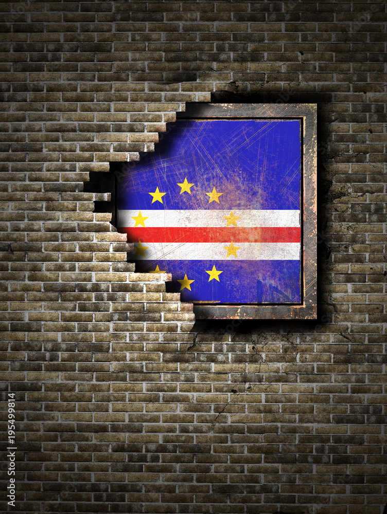 Old Republic of Cape Verde flag in brick wall