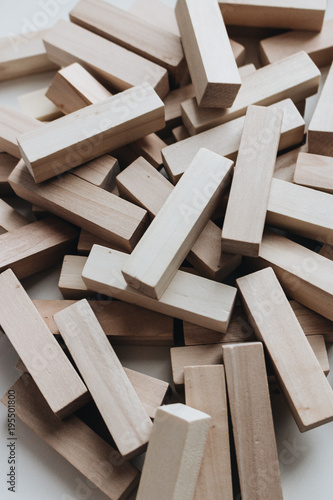 Pile of small wooden blocks for Jenga table game