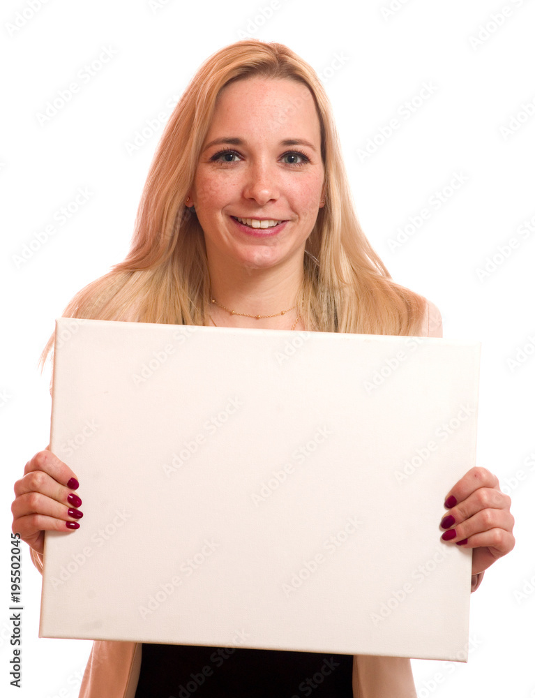 Junge Frau mit Schild Junge Frau mit Schild