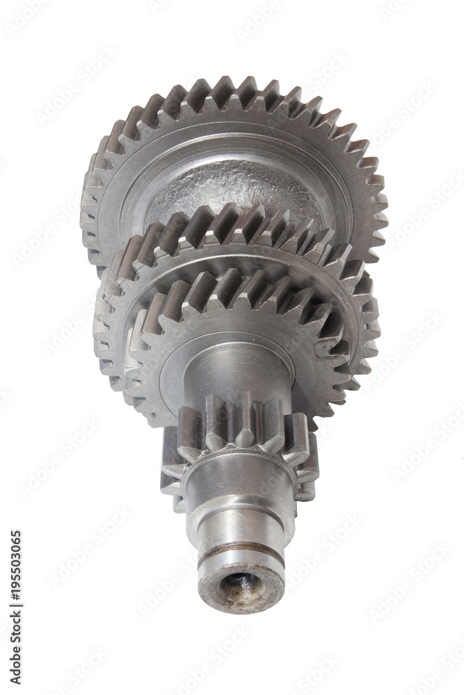 Metal shaft gears isolated on white background Metal shaft gears isolated on white background