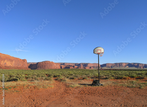 Monument Valley panorama with basketball basket