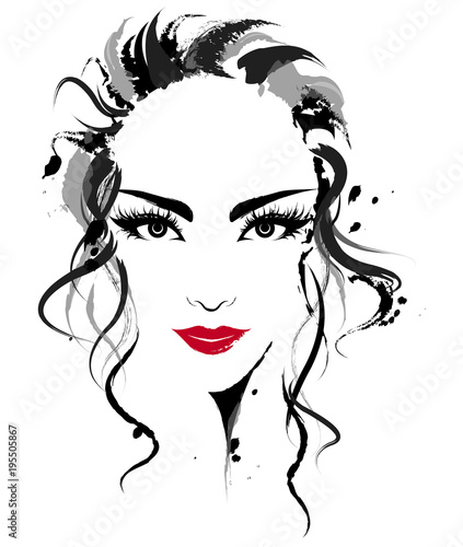 Beautiful women, logo women face makeup on white background, vector