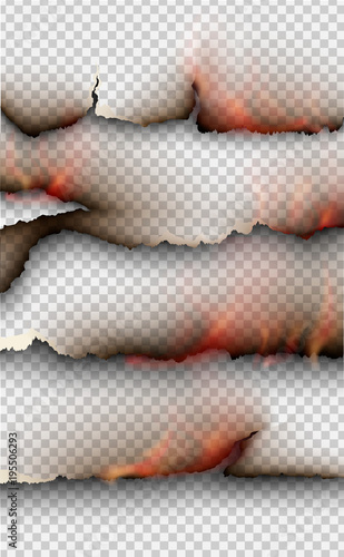 transparent burning templates torn paper with fire
