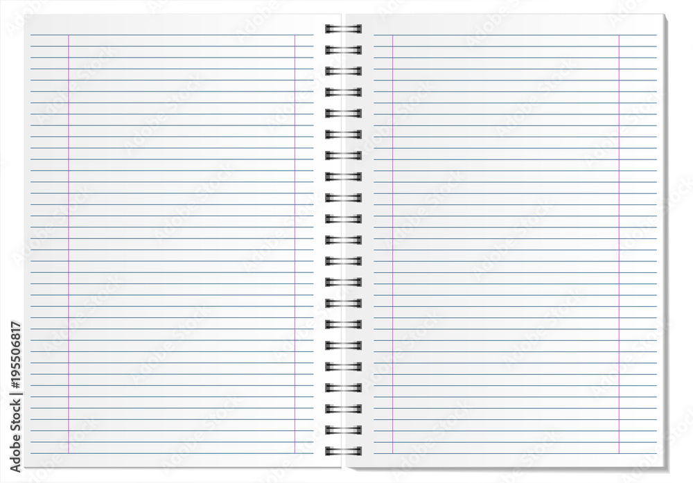 White open lined notepad on a white background with realistic shadows. Can be used as a template or layout for design. Vector illustration. White open lined notepad on a white background with realistic shadows. Can be used as a template or layout for design. Vector illustration.