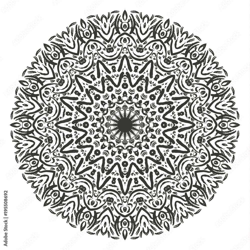 Fototapeta premium Black and white mandala vector isolated on white. Vector hand drawn circular decorative element.