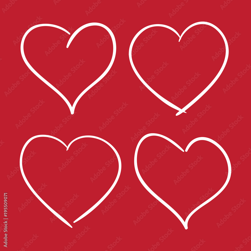 Set of Hand Drawn Contour Hearts. Vector illustration.