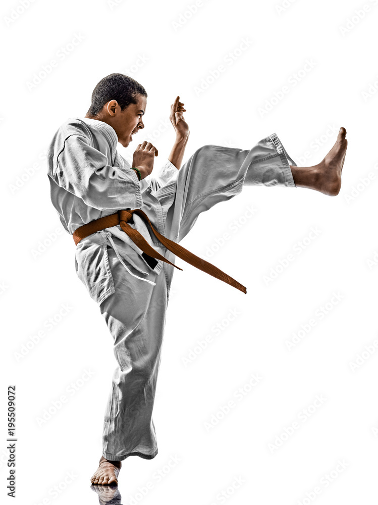 one karate kata training teenagers kid isolated on white background one karate kata training teenagers kid isolated on white background