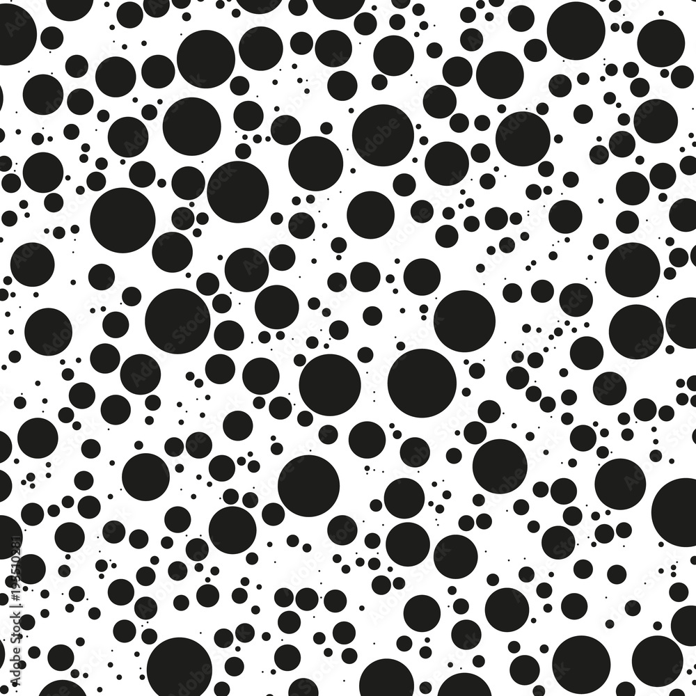 Fototapeta premium Background with circles, dots and points of different scale. Abstract geometric pattern. Black and white vector illustration