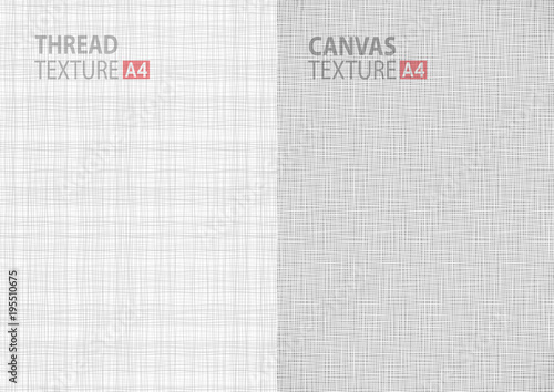 Set of light gray white line fabric thread canvas burlap texture in A4 paper size backgrounds, thread gray pattern backdrop vertical paper format. Vector illustration.
