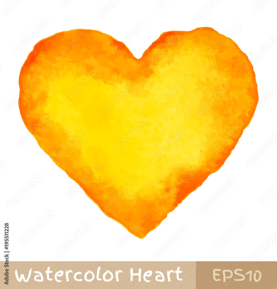 Yellow - Orange Watercolor Heart. Vector illustration