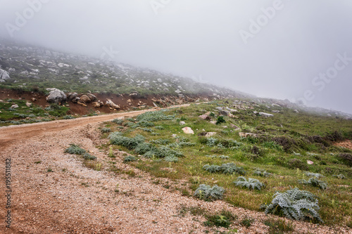 Ataviros Mount Landscape and road. Rhodes Island, Greece photo