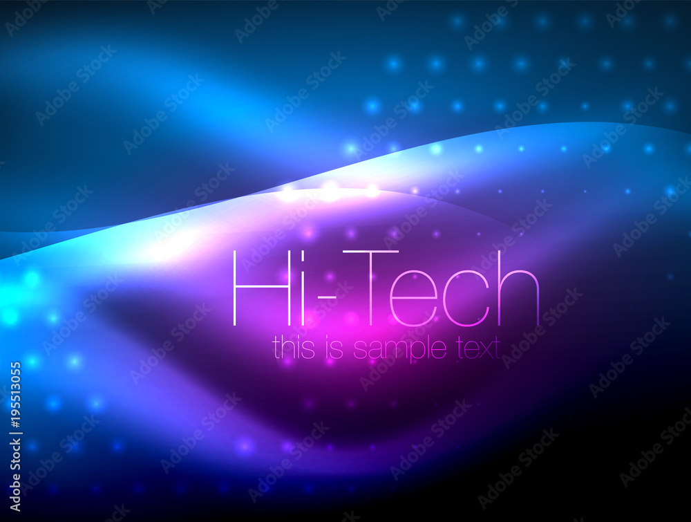 Glittering neon glowin wave, techno modern art abstract background, magical shiny template