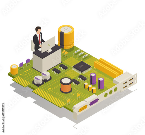 Semiconductor Electronic Components Isometric Composition 