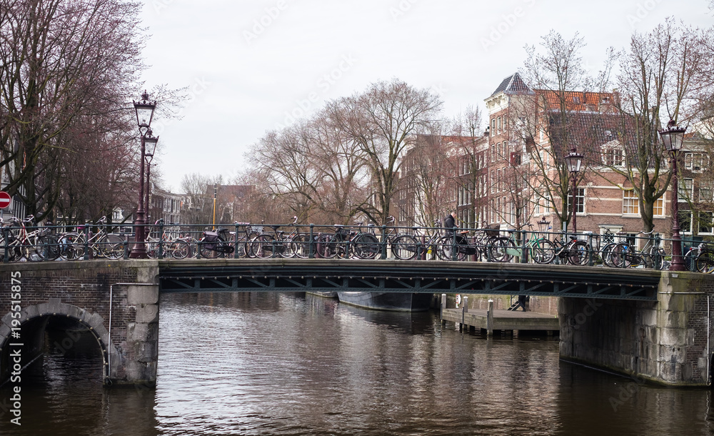 The famous Amsterdam canals in winter