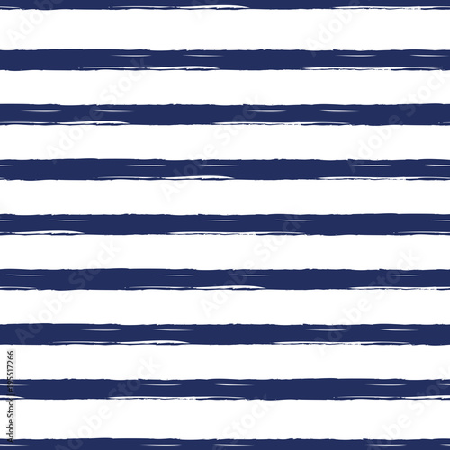 Seamless nautical pattern with hand painted brush strokes, striped background. photo