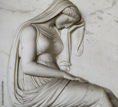 Marble Relief of a Resting Classical Woman