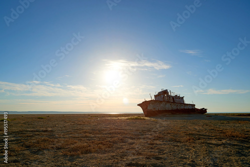Abandoned ships Aral Sea. The Aral Sea is a formerly un salt lake in Central Asia. The Aral Sea was an endorheic lake lying between Kazakhstan in the north and Uzbekistan in the south.
