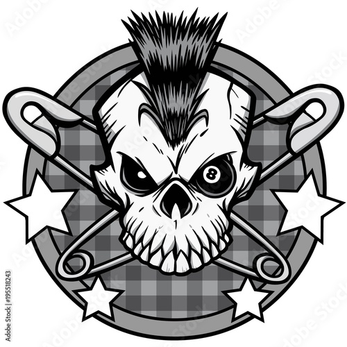 Punk Skull Illustration - A vector cartoon illustration of a Punk Skull icon concept.