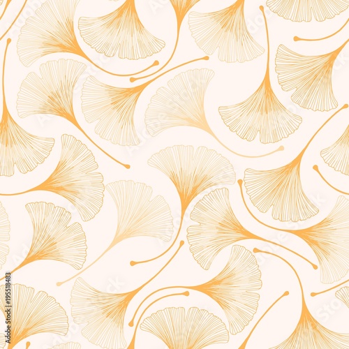 Seamless floral pattern with ginkgo leaves