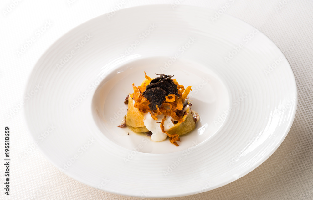 Fine dining ravioli with Truffles and bacon StockFoto Adobe Stock