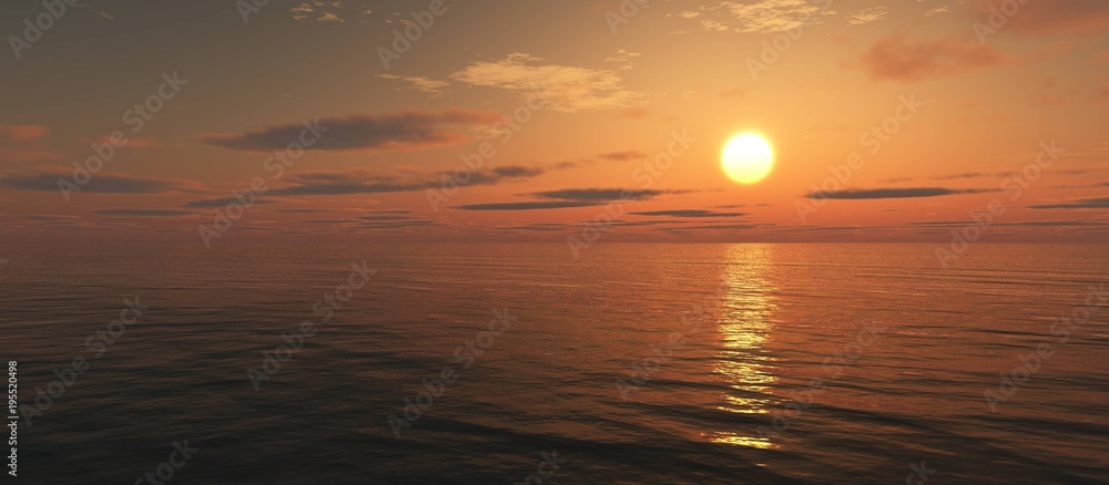 Beautiful sea sunset, sunrise in the ocean
3D rendering
