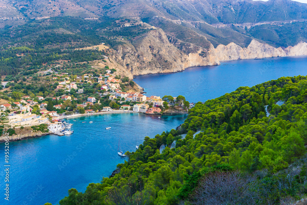 Panoramic view of Assos village in Cephalonia Greece