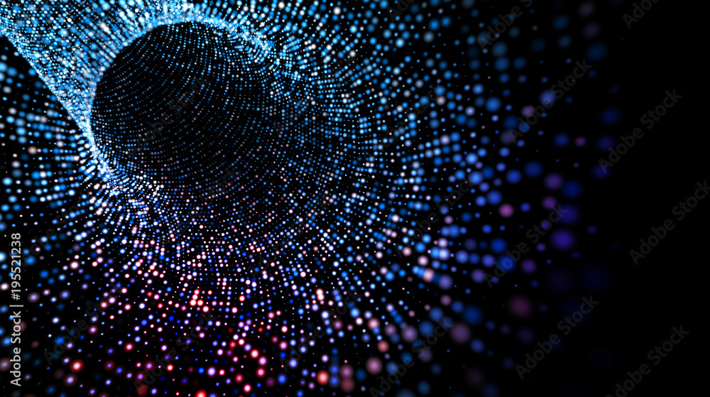Fondo de tunel abstracto con esferas y ondas.Concepto de big data e informatica.Diseño de tecnologia y ciencia  - obrazy, fototapety, plakaty 