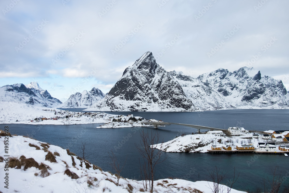 Beautiful view from Lofoten Islands, Norway in the winter