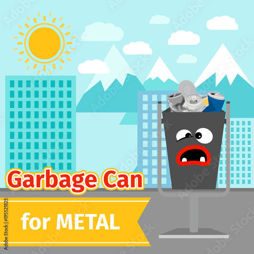 Metal trash can with monster face