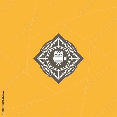 Video production badge or label design, Logo for studio film and videographer with camera symbol. Photography logo template