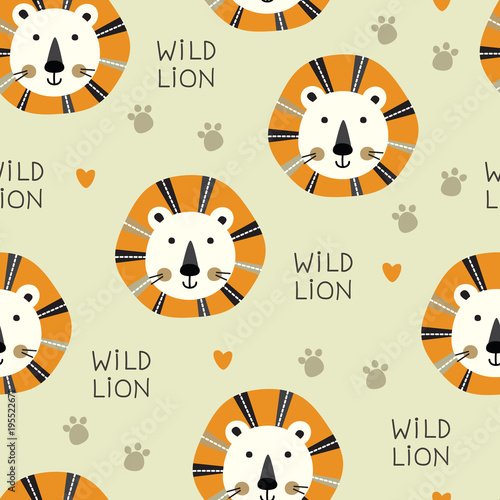 Fototapeta Naklejka Na Ścianę i Meble -  Seamless cute lion pattern