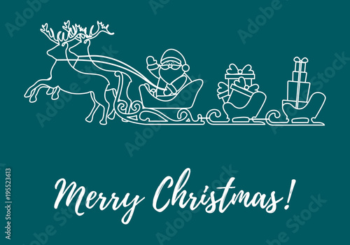 Santa Claus with Christmas presents in sleighs with reindeers. New Year and Christmas illustration.