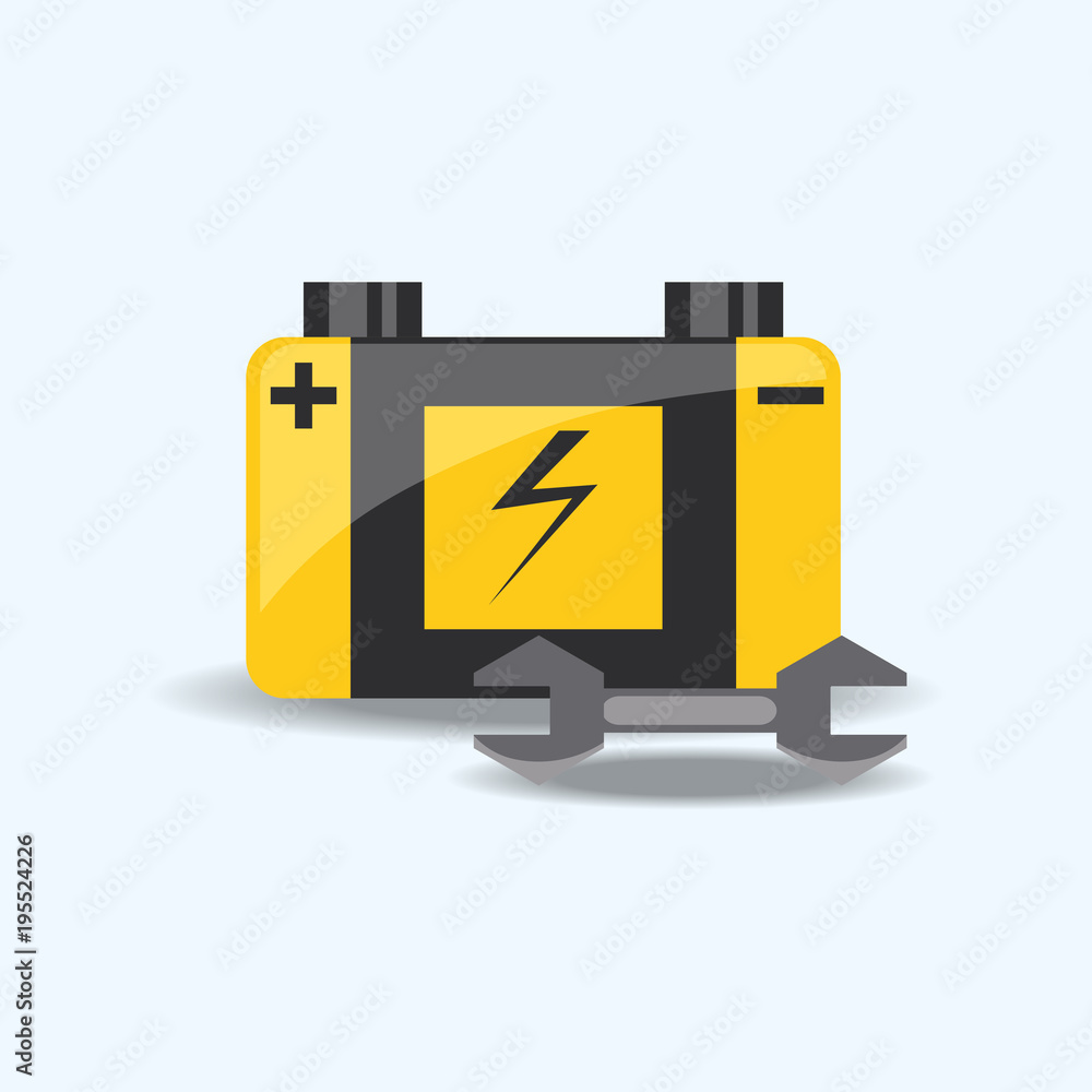 car battery with wrench tool icon over white background, colorful design vector illustration car battery with wrench tool icon over white background, colorful design vector illustration