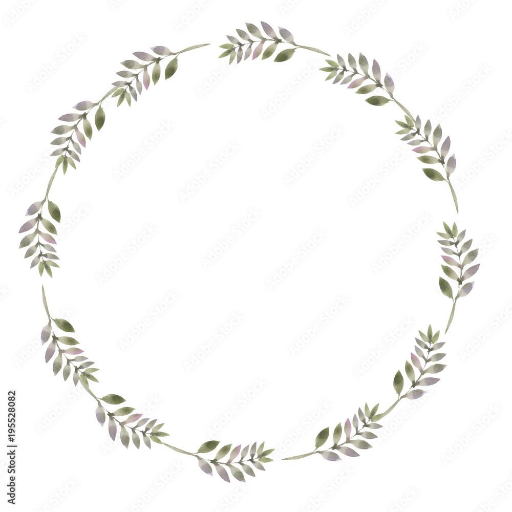 wreath of leaves and twigs green tender colors. illustration of a watercolor wreath of leaves and twigs green tender colors. illustration of a watercolor