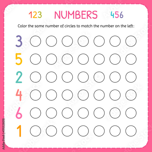 Numbers for kids. Worksheet for kindergarten and preschool. Training to write and count numbers. Coloring exercises for children