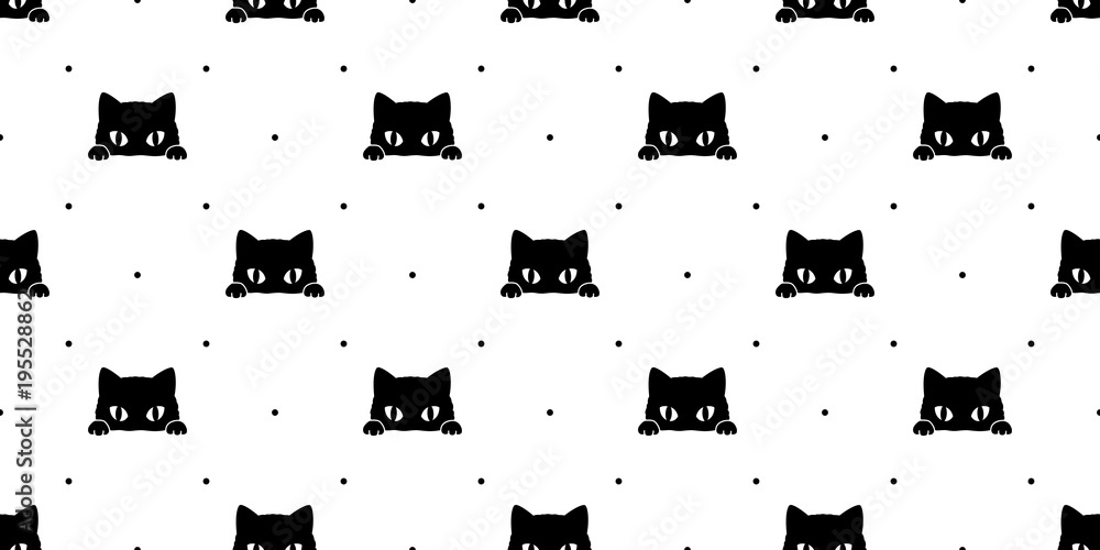 cat seamless pattern black cat vector isolated polka dot background ...