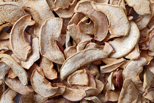 Background of sliced dried apples. Dried fruits.