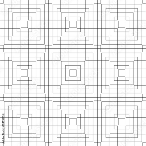 Vector pattern of intersecting and nested squares. A black and white grid layout.
