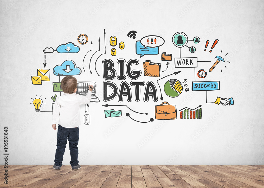 Cute little boy writing drawing marker big data Cute little boy writing drawing marker big data