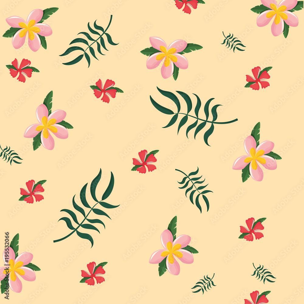 plumeria flower and tropical leaves background, colorful design vector illustration plumeria flower and tropical leaves background, colorful design vector illustration