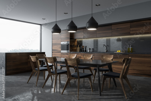 Panoramic kitchen corner, black table