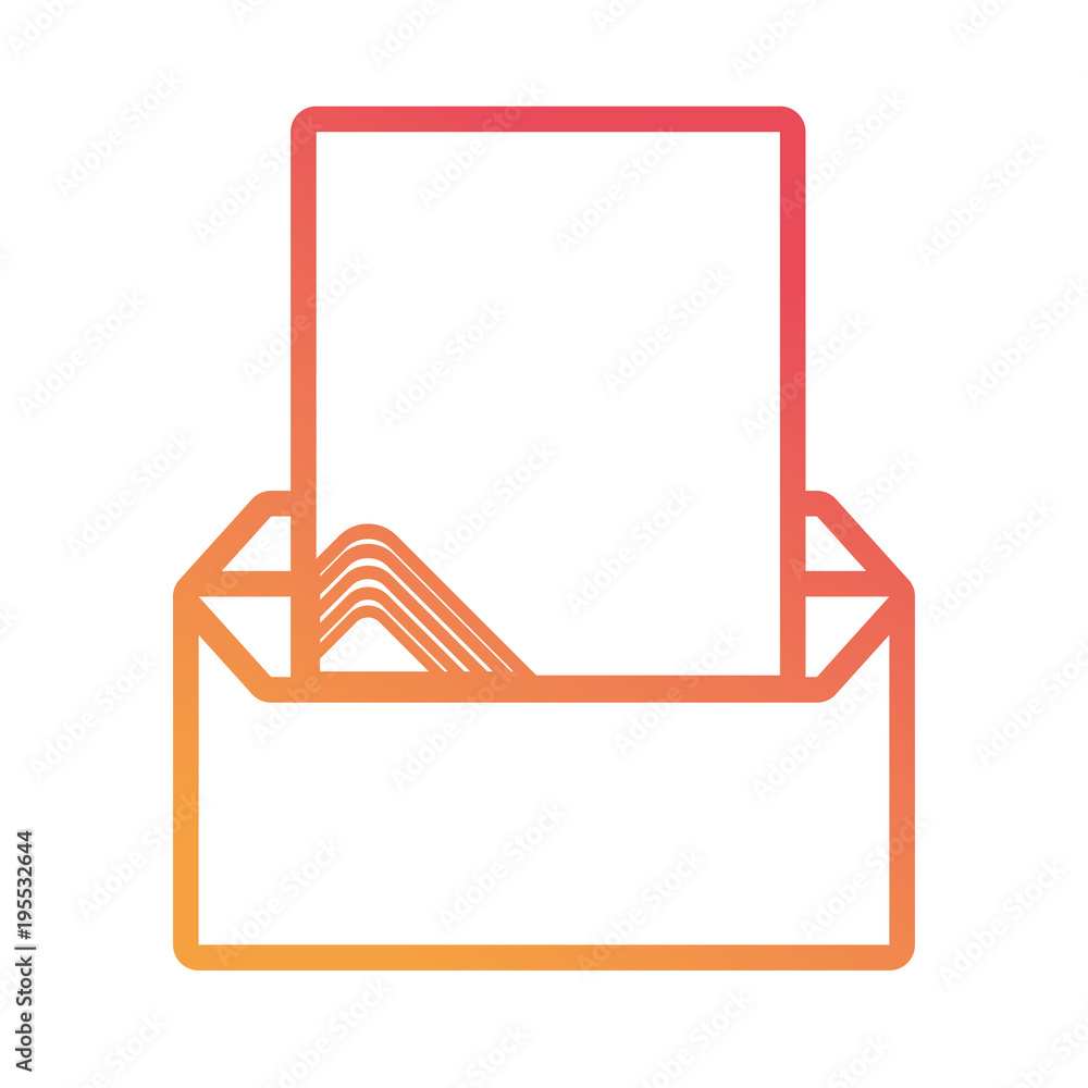flat line orange envelope with paper over white background vector illustration flat line orange envelope with paper over white background vector illustration