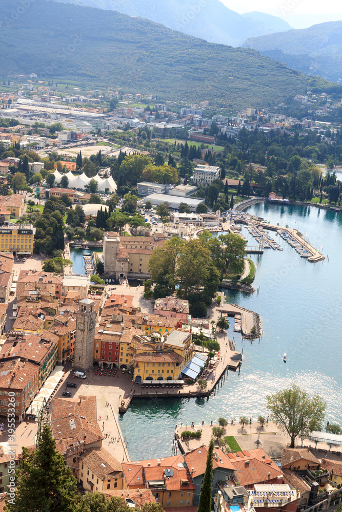 Riva del Garda town aerial view panorama at Lake Garda, Italy