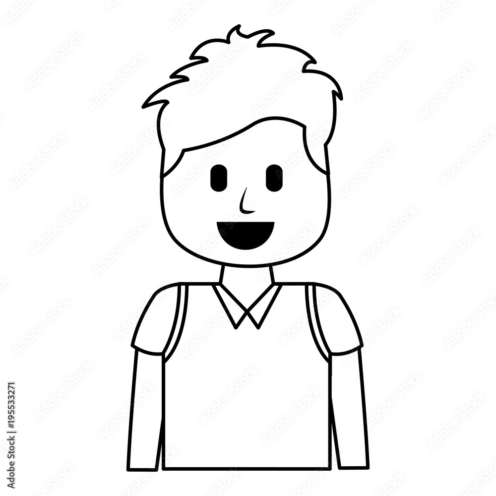 cartoon smiling man portrait character vector illustration thin line