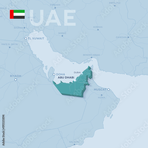 Verctor Map of cities and roads in United Arab Emirates.