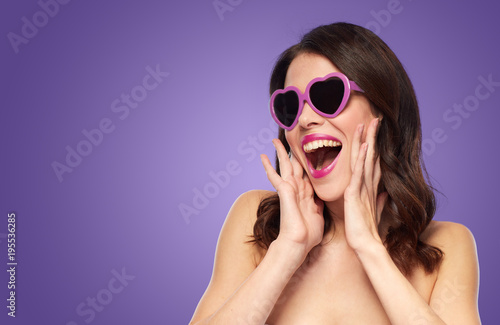 woman with heart shaped shades over ultra violet