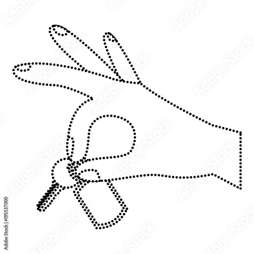 hand holding keychain and key vector illustration dotted line image