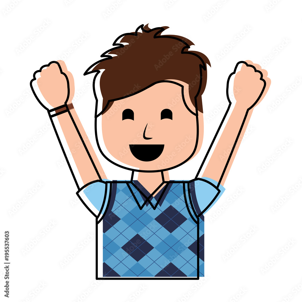 portrait happy man with vest clothes raised hands vector illustration portrait happy man with vest clothes raised hands vector illustration