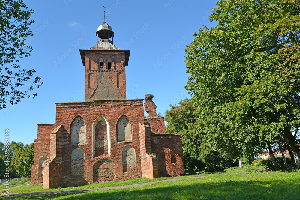 Medieval Lutheran church of Saint Yakov in summer day. Znamensk, Kaliningrad region