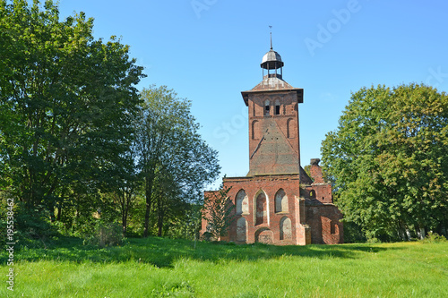 Saint Yakov's Lutheran church in summer day. Znamensk, Kaliningrad region